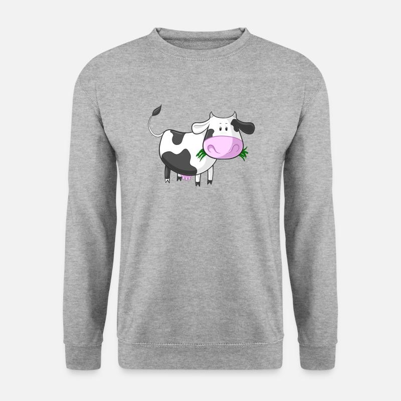 Naschende Comic Kuh - Unisex Pullover - Weißgrau meliert