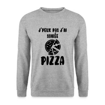 Je peux pas j'ai soirée pizza - Sweat-shirt Unisexe - gris chiné - Devant - Alina (178cm) & Michal (187cm)