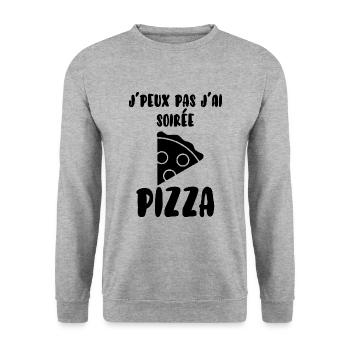 Je peux pas j'ai soirée pizza - Sweat-shirt Unisexe - gris chiné - Devant - Alina (178cm) & Michal (187cm)