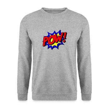 POW Design Superhero - Unisex Sweatshirt - salt & pepper - Front - Alina (178cm) & Michal (187cm)