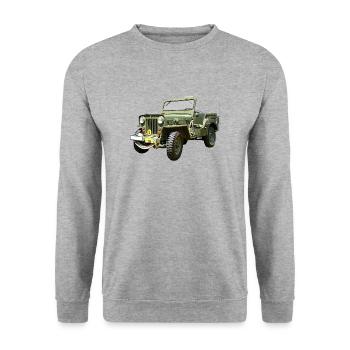 Willys Jeep Odtimer - Unisex Pullover - Weißgrau meliert - Vorne - Alina (178cm) & Michal (187cm)