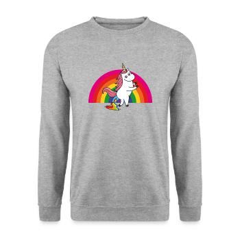 Kackendes Einhorn Regenbogen - Unisex Pullover - Weißgrau meliert - Vorne - Alina (178cm) & Michal (187cm)