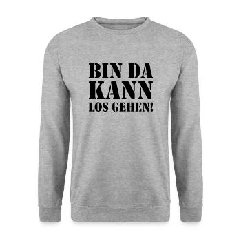BIN DA KANN LOSGEHEN - Unisex Pullover - Weißgrau meliert - Vorne - Alina (178cm) & Michal (187cm)