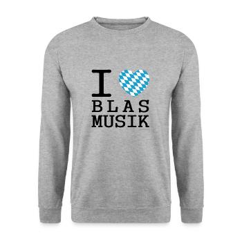 "I love Blasmusik" - Unisex Pullover - Weißgrau meliert - Vorne - Alina (178cm) & Michal (187cm)
