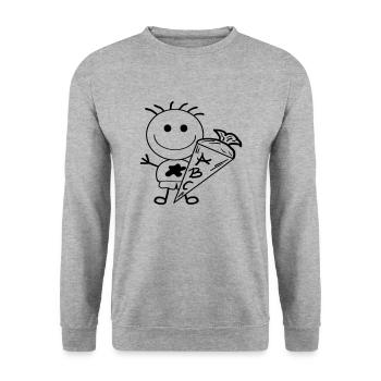 Schulkind Strichmännchen - Unisex Pullover - Weißgrau meliert - Vorne - Alina (178cm) & Michal (187cm)