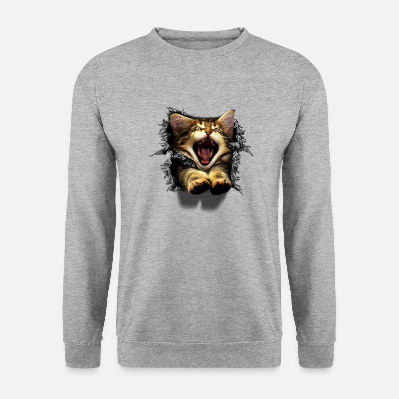 3D Katze - Unisex Pullover - Weißgrau meliert