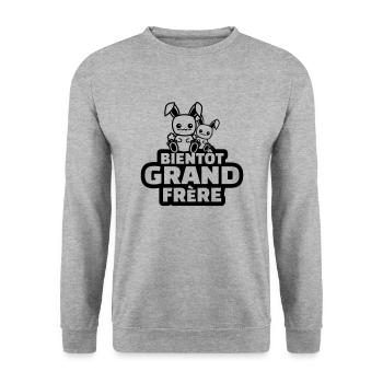 bientôt grand frère - Sweat-shirt Unisexe - gris chiné - Devant - Alina (178cm) & Michal (187cm)