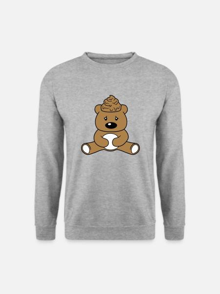 Scheisse Kacke Kopf Kot Haufen Häufchen Teddy Bär - Unisex Pullover - Weißgrau meliert