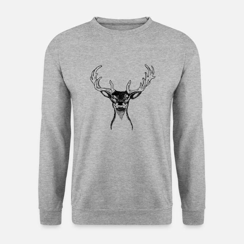 Hirschkopf | Deer Head - Unisex Pullover - Weißgrau meliert