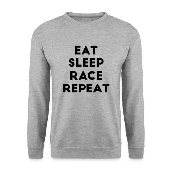 Eat Sleep Race Repeat Racing Bicycle Kart Car - Unisex Sweatshirt - salt & pepper - Front - Alina (178cm) & Michal (187cm)