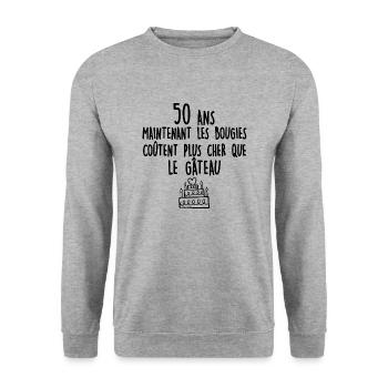 50 ans T-shirt humour anniversaire - Sweat-shirt Unisexe - gris chiné - Devant - Alina (178cm) & Michal (187cm)