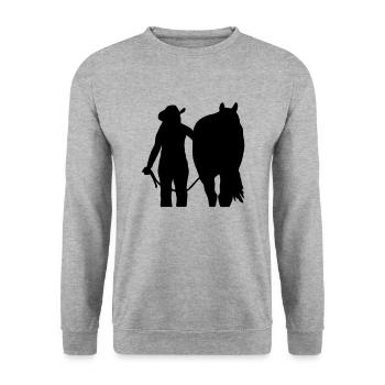 Cavalier western avec cheval personnalisable - Sweat-shirt Unisexe - gris chiné - Devant - Alina (178cm) & Michal (187cm)