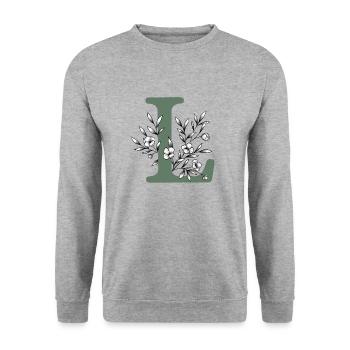 Letter first name "L" khaki - Unisex Sweatshirt - salt & pepper - Front - Alina (178cm) & Michal (187cm)
