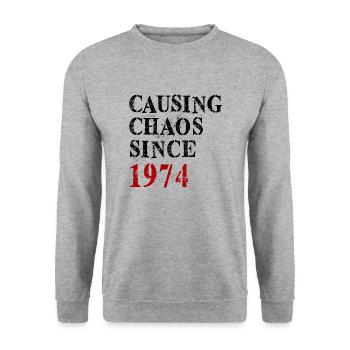 Causing Chaos since 1974 - Birthday 1974 - Unisex Sweatshirt - salt & pepper - Front - Alina (178cm) & Michal (187cm)