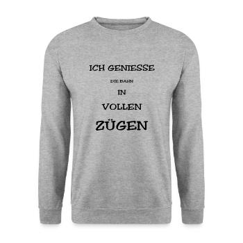 Ich genieße die Bahn in vollen Zügen - Sweat-shirt Unisexe - gris chiné - Devant - Alina (178cm) & Michal (187cm)