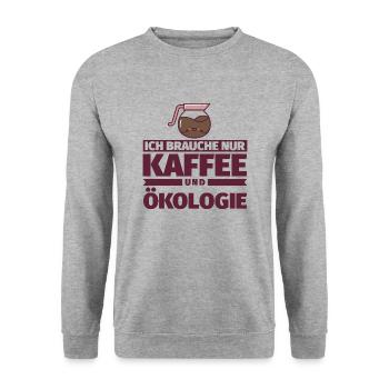 Ich brauche nur Kaffee und Ökologie - Unisex Pullover - Weißgrau meliert - Vorne - Alina (178cm) & Michal (187cm)