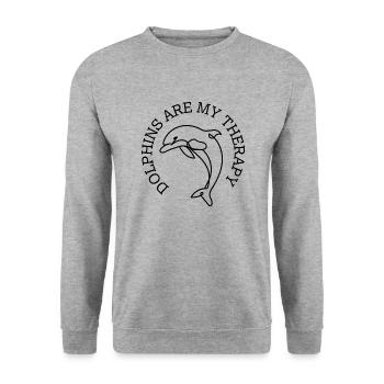 Delfine als Therapie Niedliche Delfine Meerestier - Unisex Pullover - Weißgrau meliert - Vorne - Alina (178cm) & Michal (187cm)