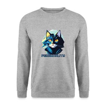 Katze Persönlichkeit - Unisex Pullover - Weißgrau meliert - Vorne - Alina (178cm) & Michal (187cm)