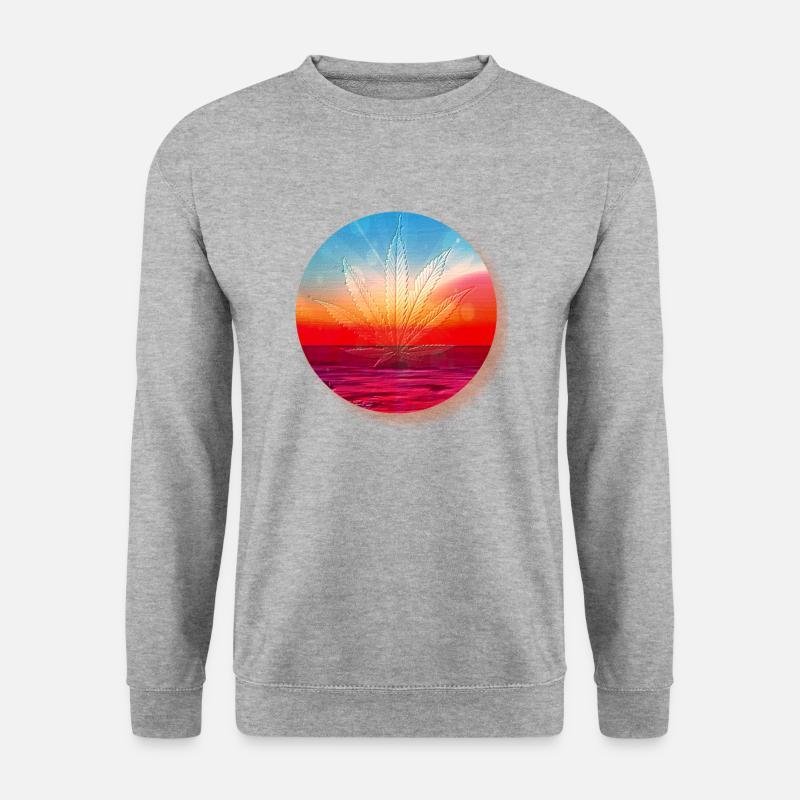 Hanfblatt vor Sonnenuntergang - Unisex Pullover - Weißgrau meliert