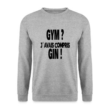 gym ? j'avais compris gin ! - Sweat-shirt Unisexe - gris chiné - Devant - Alina (178cm) & Michal (187cm)