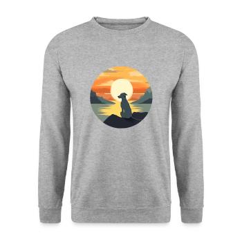 Chien au coucher du soleil sur l’eau - Sweat-shirt Unisexe - gris chiné - Devant - Alina (178cm) & Michal (187cm)