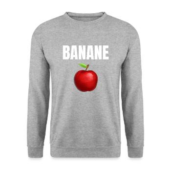 Banane mit Apfel Frühling Sommer Party Vegan - Unisex Pullover - Weißgrau meliert - Vorne - Alina (178cm) & Michal (187cm)