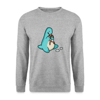 hugadino dino eats chocolate, cute dinosaur - Unisex Sweatshirt - salt & pepper - Front - Alina (178cm) & Michal (187cm)