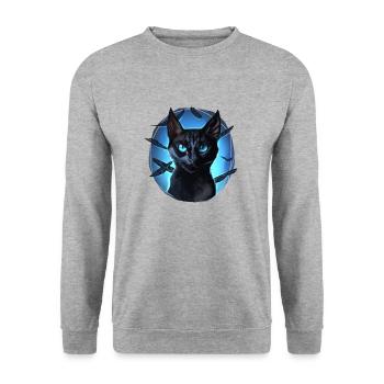 Crowfeather Krähenfeder Schwarze Katze Halloween - Unisex Pullover - Weißgrau meliert - Vorne - Alina (178cm) & Michal (187cm)