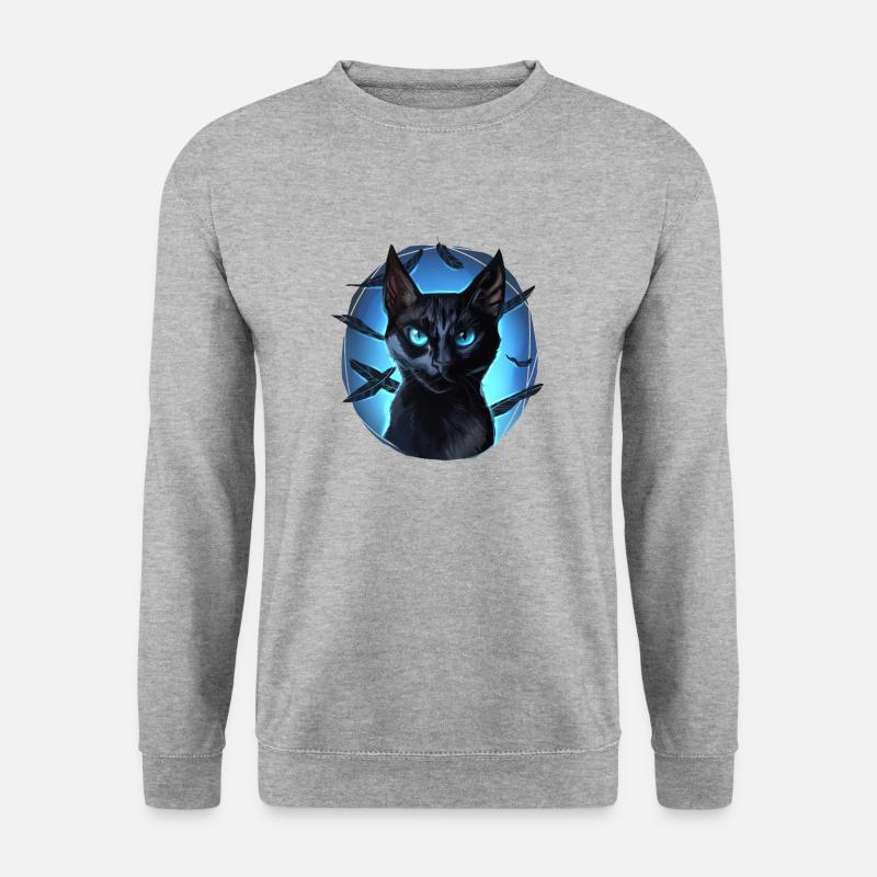 Crowfeather Krähenfeder Schwarze Katze Halloween - Unisex Pullover - Weißgrau meliert