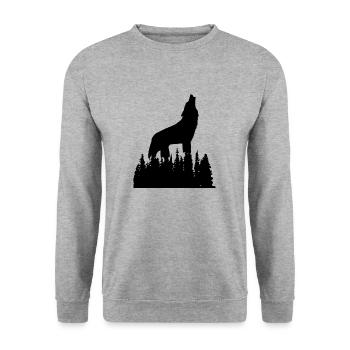 Wilder Wolf Skizze Wilde Tier Wandern Natur Seele - Unisex Pullover - Weißgrau meliert - Vorne - Alina (178cm) & Michal (187cm)