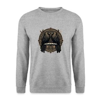 Hugin & Munin Ravens Le design viking celtique d’Odin - Sweat-shirt Unisexe - gris chiné - Devant - Alina (178cm) & Michal (187cm)
