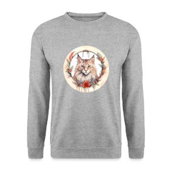 Norwegische Waldkatze Boho-Stil, Liebeskatzen - Unisex Pullover - Weißgrau meliert - Vorne - Alina (178cm) & Michal (187cm)