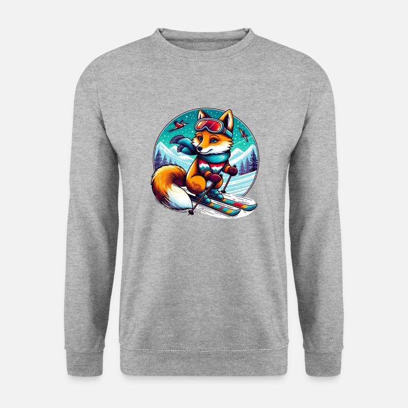 Fuchs mit Ski - Unisex Pullover - Weißgrau meliert