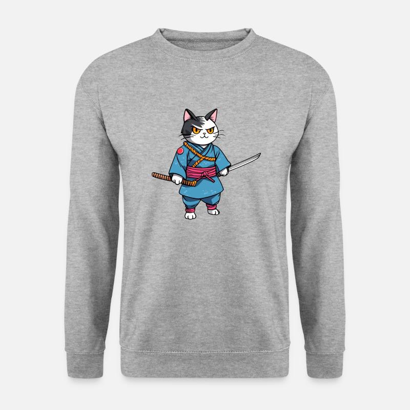 Samurai-Katze #43 - Unisex Pullover - Weißgrau meliert