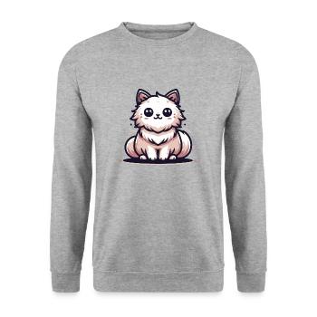 Sitzende Katze - Unisex Pullover - Weißgrau meliert - Vorne - Alina (178cm) & Michal (187cm)