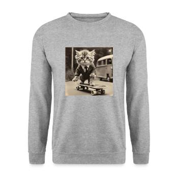 Chat / Animal / Photo / Sépia / Rétro / Skateboard - Sweat-shirt Unisexe - gris chiné - Devant - Alina (178cm) & Michal (187cm)