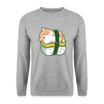 Shiba Inu Hund Sushi Japan Akita I Geschenk - Unisex Pullover - Weißgrau meliert - Vorne - Alina (178cm) & Michal (187cm)