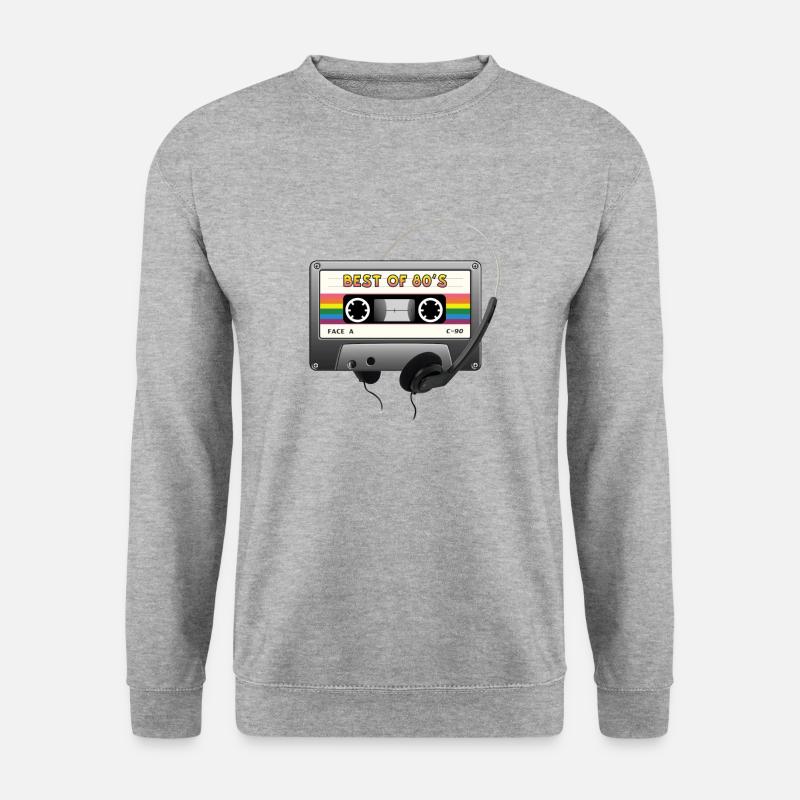 80er Jahre Audiokassetten-Kopfhörer - Unisex Pullover - Weißgrau meliert
