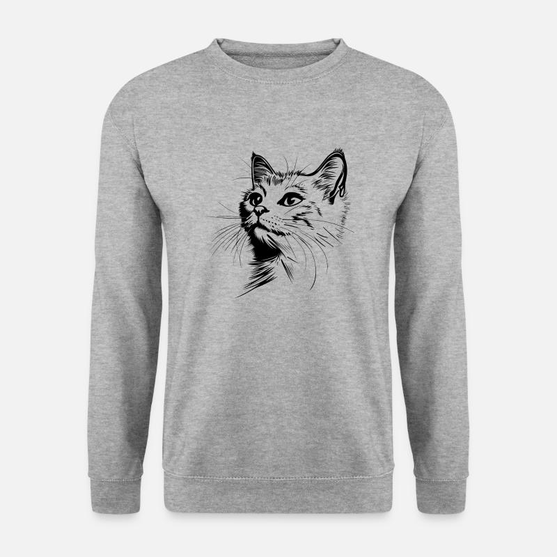 Katze, Katzenmotiv, Katzengesicht - Unisex Pullover - Weißgrau meliert
