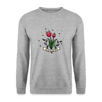 Spring Tulips. Springtime red tulip. Casual spring - Unisex Sweatshirt - salt & pepper - Front - Alina (178cm) & Michal (187cm)