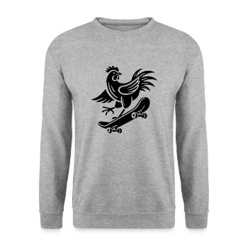 Huhn Hahn Henne Skater Silhouette minimalistisch - Unisex Pullover - Weißgrau meliert - Vorne - Alina (178cm) & Michal (187cm)