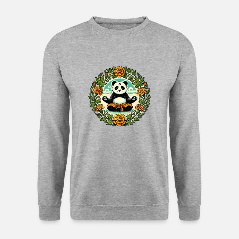 Zen Panda Bär - Unisex Pullover - Weißgrau meliert