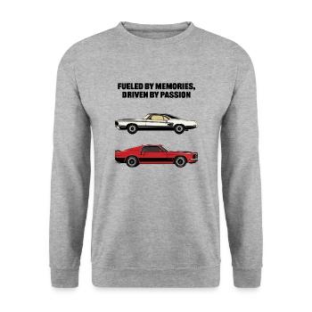 Fueled by memories, driven by passion / Oldtimer - Unisex Sweatshirt - salt & pepper - Front - Alina (178cm) & Michal (187cm)