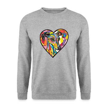 Whippet Chien Coeur Amour Chien - Sweat-shirt Unisexe - gris chiné - Devant - Alina (178cm) & Michal (187cm)