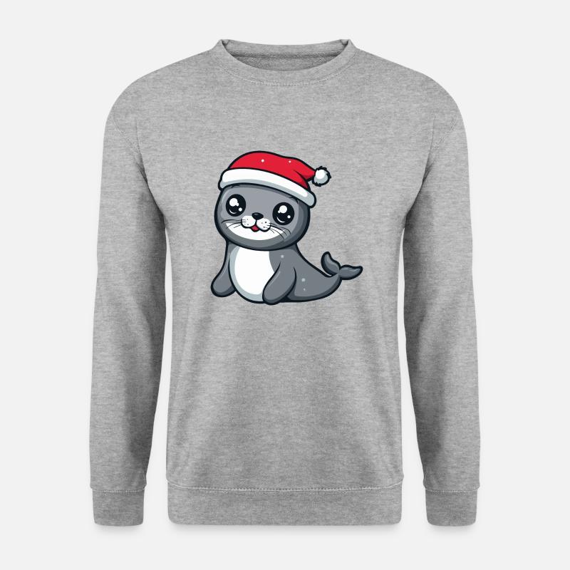 Robbe Tier Weihnachten Christmas - Unisex Pullover - Weißgrau meliert