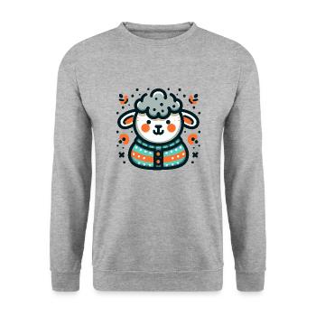 Süßes Schaf im Pullover - Unisex Pullover - Weißgrau meliert - Vorne - Alina (178cm) & Michal (187cm)