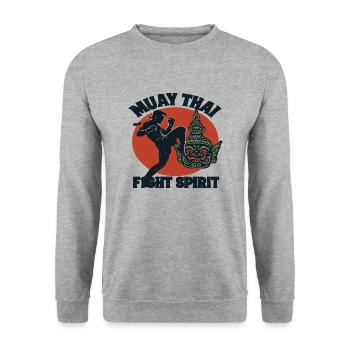 "Muay Thai – Fight Spirit Design" - Unisex Pullover - Weißgrau meliert - Vorne - Alina (178cm) & Michal (187cm)