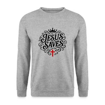 Jesus Rettet Christlich - Unisex Pullover - Weißgrau meliert - Vorne - Alina (178cm) & Michal (187cm)