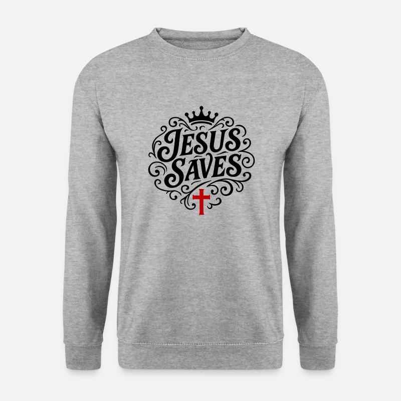 Jesus Rettet Christlich - Unisex Pullover - Weißgrau meliert