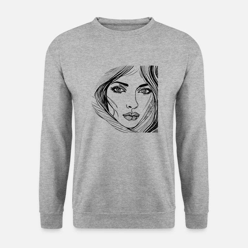 Sinnlicher Frauenkopf - Unisex Pullover - Weißgrau meliert